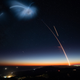 A long exposure showing the rocket’s entire trajectory.
